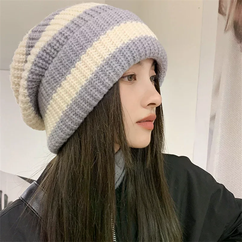 Ciepłe zimowe czapki damskie codzienne dziergane czapki typu beanie męskie czapki w paski hip-hop unisex damskie czapki beanie