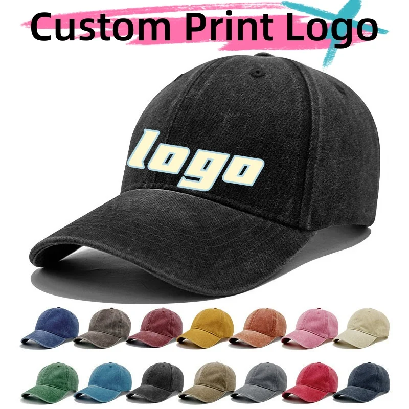 Czapka baseballowa z bawełny z nadrukiem logo na zamówienie, postarzana, sprana, czapka typu snapback, czapka hip-hopowa z miękkim daszkiem, jednolita