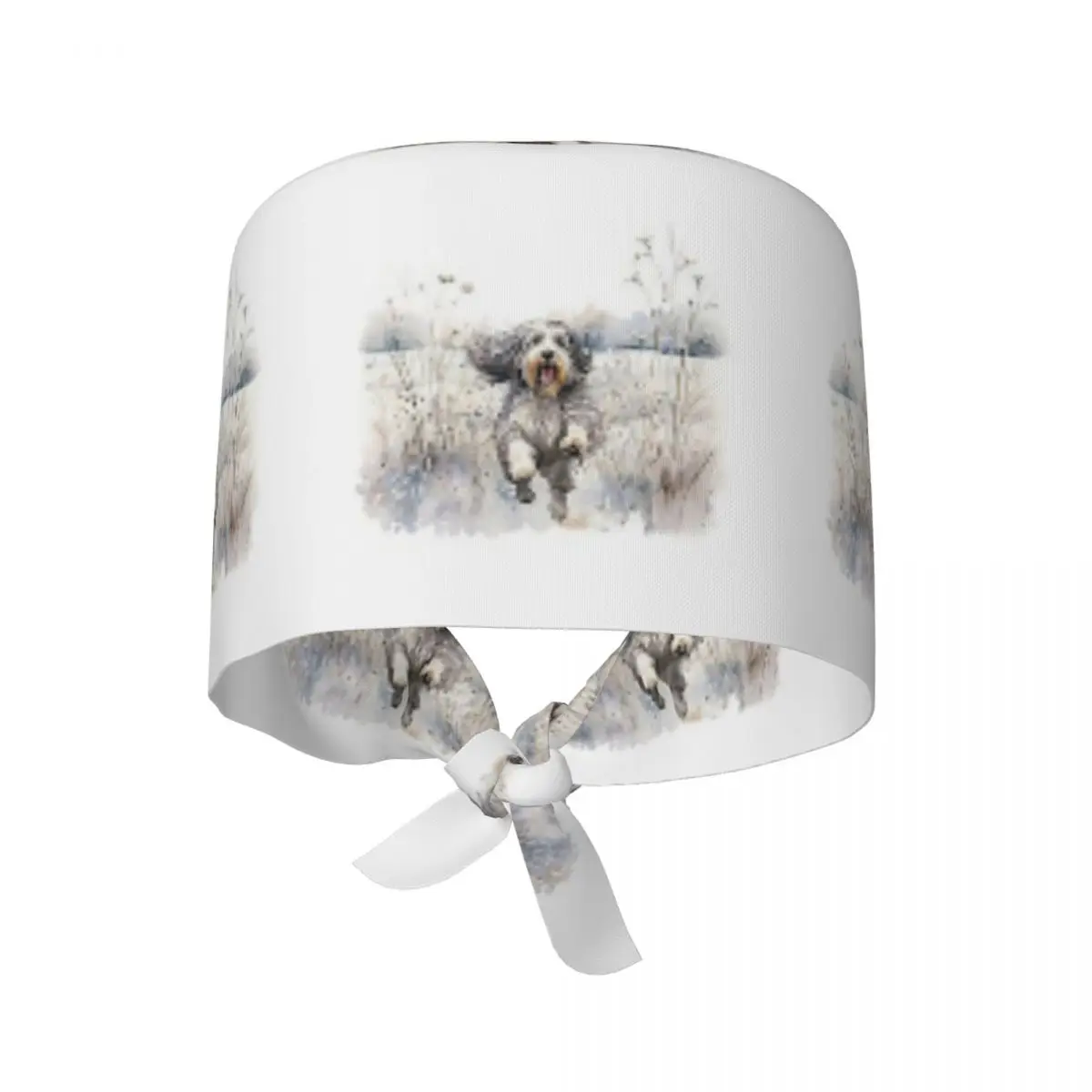 Czapka chirurgiczna z nadrukiem łap psa rasy Bearded Collie, unisex, regulowana, do pracy dla lekarzy, pielęgniarek i dentystów