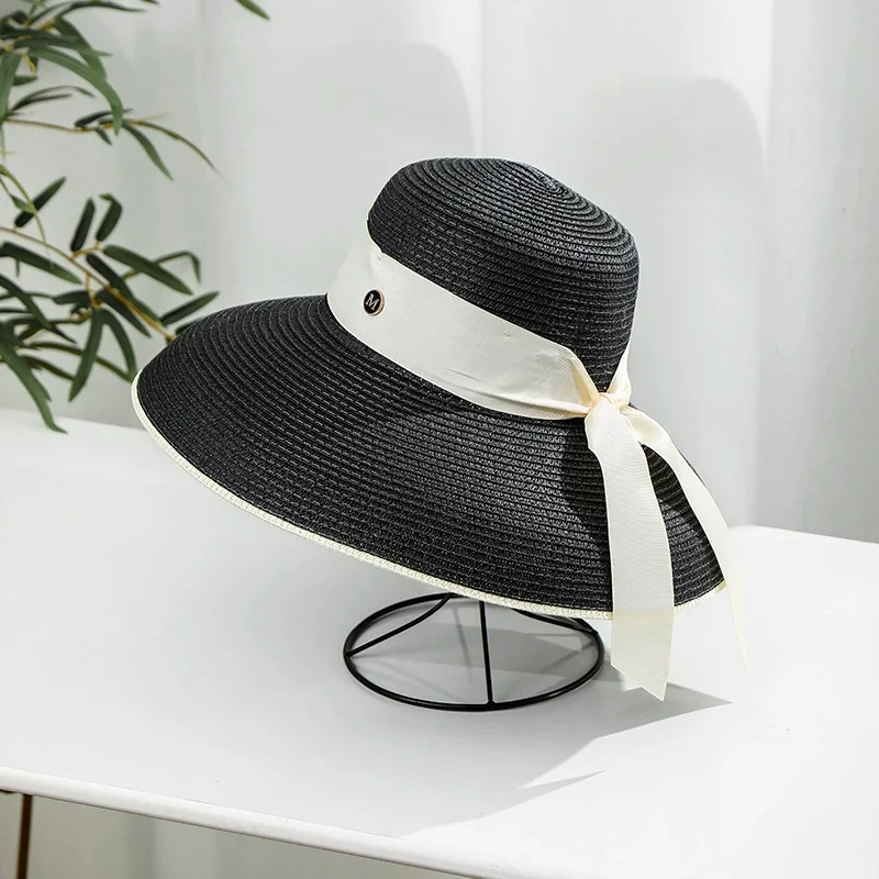 Czapka damska kapelusz plażowy styl Hepburn kapelusze wiadro lato Retro Design podróżny krem do opalania słomkowy kapelusz osłona przeciwsłoneczna czapki rybackie kask przeciwsłoneczny