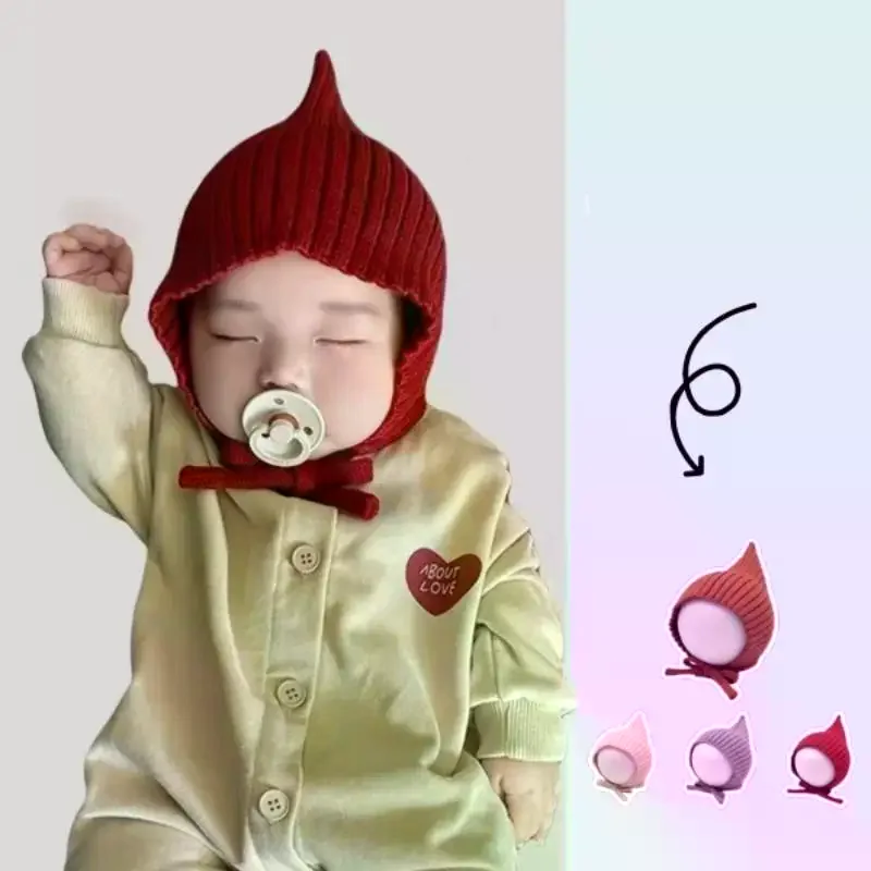 Czapka dziecięca zimowa damska i męska, dziergana czapka niemowlęca, modna ciepła czapka z kapturem, dziergana czapka z ochroną uszu dla niemowląt, rekwizyty do fotografii