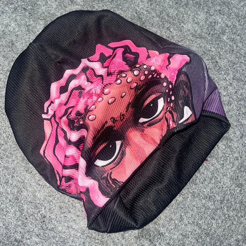 Czapka dziergana w stylu retro gothic emo, fajna czapka chłopięca, punkowy nadruk, retro, grafika, styl Y2K, modna, letnia