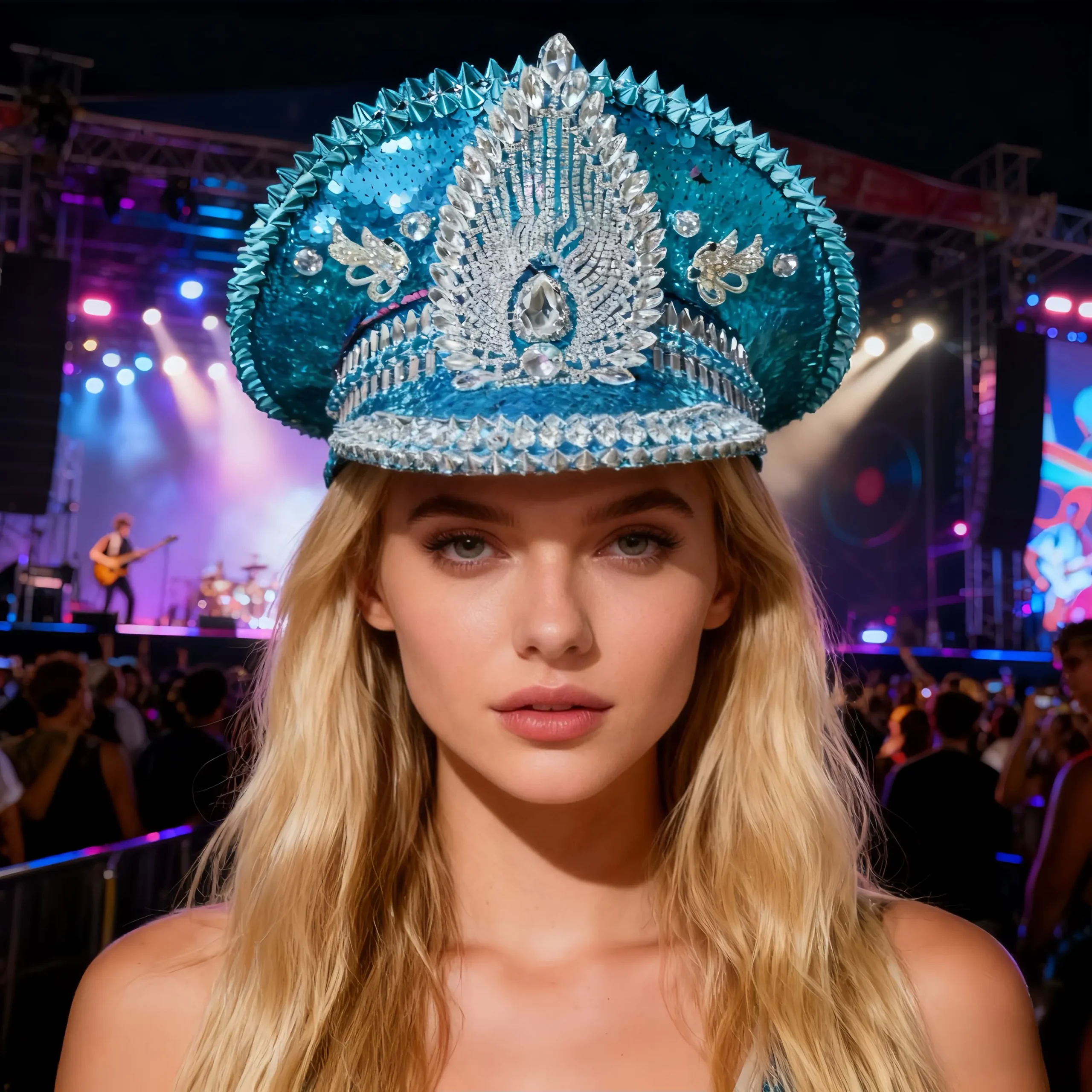 Czapka kapitańska steampunkowa HongLuan z niebieskimi frędzlami i dżetami na festiwal Burning Man dla kobiet, vintage akcesoria wojskowe i czapka męska