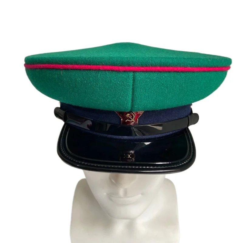 Czapka oficerska NKWD ZSRR z czasów II Wojny Światowej, zielona, z daszkiem, czapka wojskowa ZSRR z odznaką, do cosplayu, kolekcji, rekwizyt