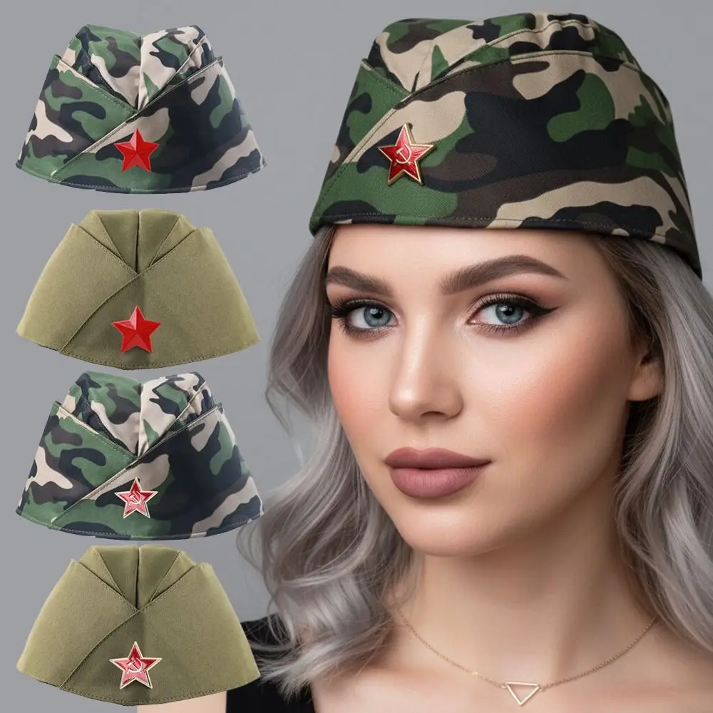 Czapka wojskowa w stylu radzieckim z czerwoną gwiazdą, do cosplayu, na występy sceniczne, rosyjska czapka, zielona czapka kostiumowa dla mężczyzn, kobiet, unisex Czapka wojskowa w stylu radzieckim z czerwoną gwiazdą, do cosplayu, na występy sceniczne, rosyjska czapka, zielona czapka kostiumowa dla mężczyzn, kobiet, unisex