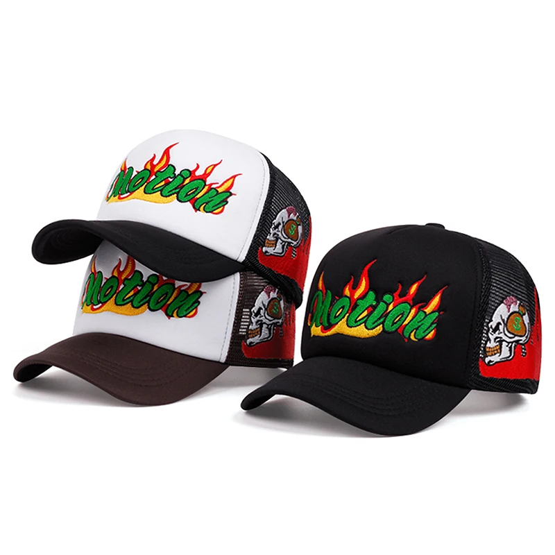 Czapka z daszkiem 2026 Nowa Hip Hop Skateboardingowa Czapka z Haftowaną Czaszką, Siatkowa Czapka do Codziennych Dojazdów, Ozdobna Czapka Przeciwsłoneczna, Unisex Czapka Baseballowa