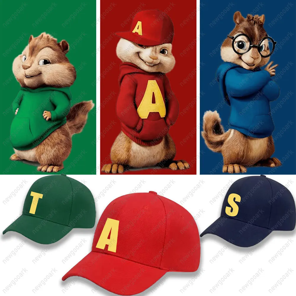 Czapka z daszkiem Alvin i Chipmunki Czerwona Regulowana Unisex S/P Film Promo Geek Animacja Grafika A/S/T Kapelusze Przeciwsłoneczne Kobieta Mężczyzna