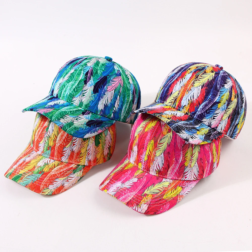Czapka z daszkiem damska Outdoor Sunscreen Snapback New Casual Dance Spring Summer Feather Graffiti Sun Hat Caps For Men Women Unisex
