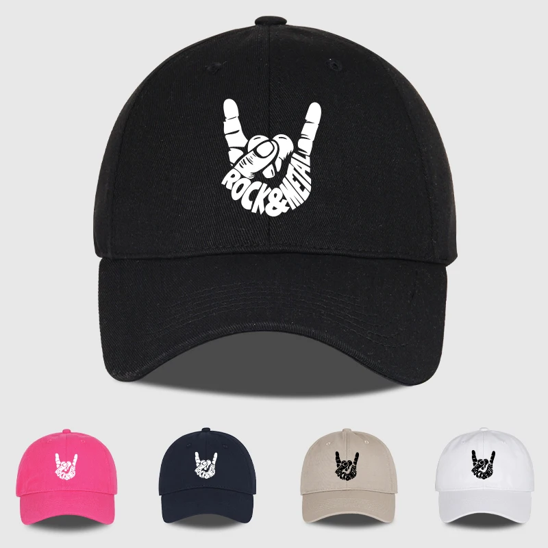Czapka z daszkiem Rock & Metal z gestem dłoni, regulowana, unisex, streetwear, czapka dla fanów heavy metalu