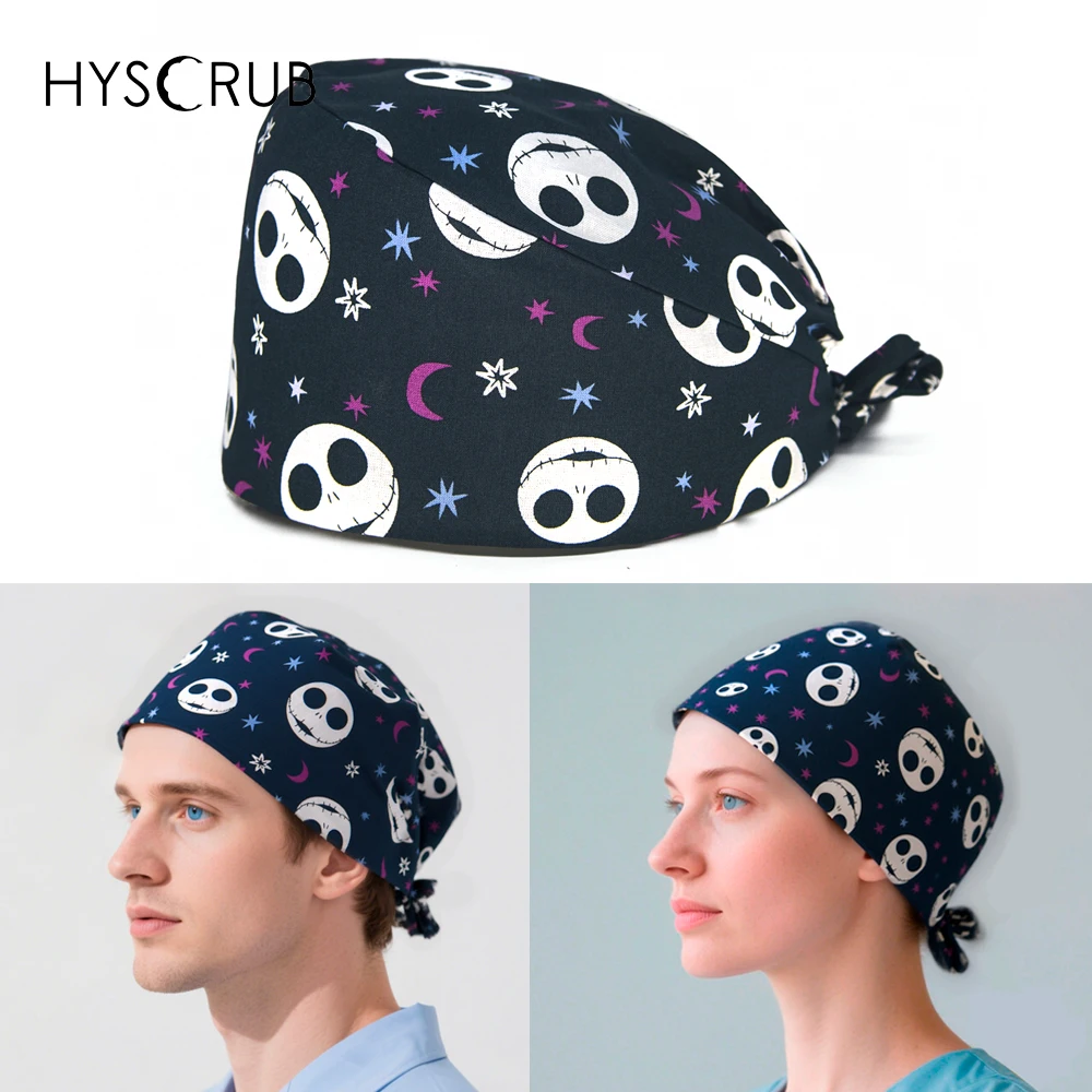 Czapki chirurgiczne z nadrukiem na Halloween 2025, męskie i damskie czepki do sali operacyjnej, unisex czepki laboratoryjne, medyczne czepki do fartuchów