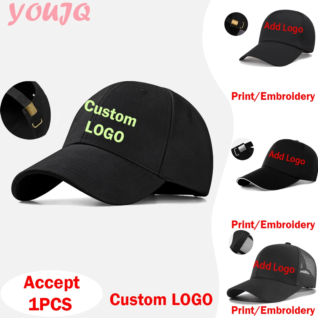 Czapki z własnym logo męskie, czapki baseballowe damskie z własnym nadrukiem/haftem tekstowym, codzienne regulowane czapki typu snapback, truckerki, daszki