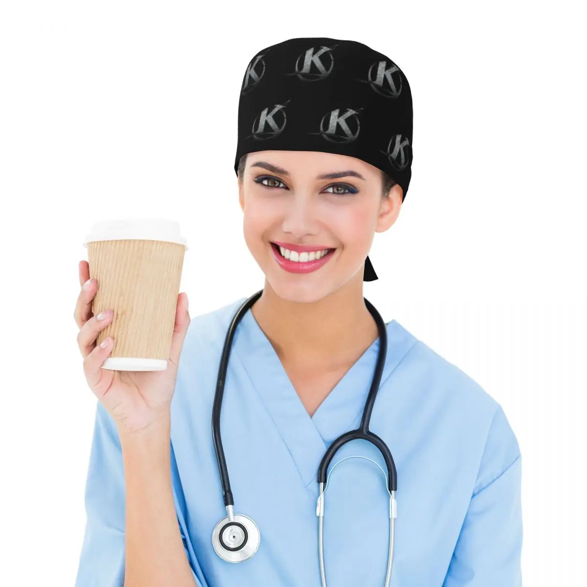 Czarna czapka medyczna Kaamelott z logo, czapka chirurgiczna, unisex, regulowana, czapka pielęgniarska dla dentysty