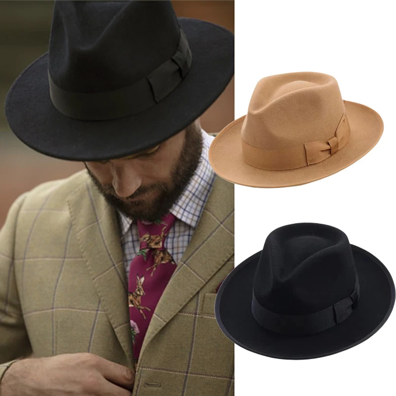 Czarny kapelusz Fedora unisex z szerokim rondem jazzowy cylinder jesienno-zimowy klasyczny elegancki kapelusz panama kapelusz dla dżentelmena hurtownia Chapeau