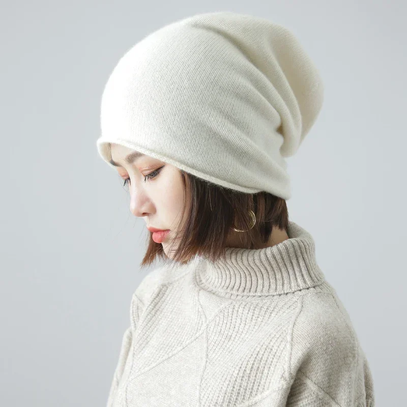 Damska czapka typu beanie z 35% kaszmiru, unisex, luźny krój, dzianinowa czapka na dużą głowę, codzienna czapka typu skull cap, miękka, ciepła, wełniana czapka z kaszmiru, nowa