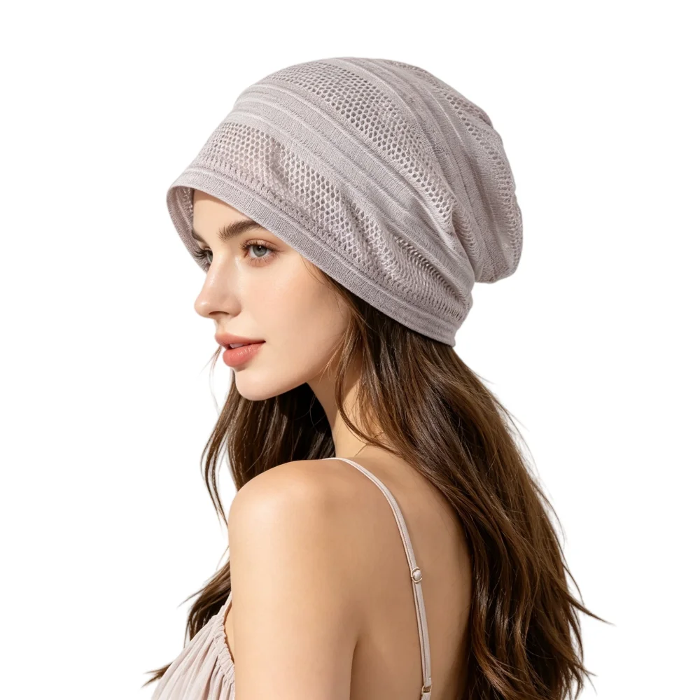 Damska czapka typu slouchy z siateczki w kolorze jasnej lawendy, oddychająca, cienka, letnia czapka typu skullies, miękka, elastyczna, codzienna czapka typu bonnet
