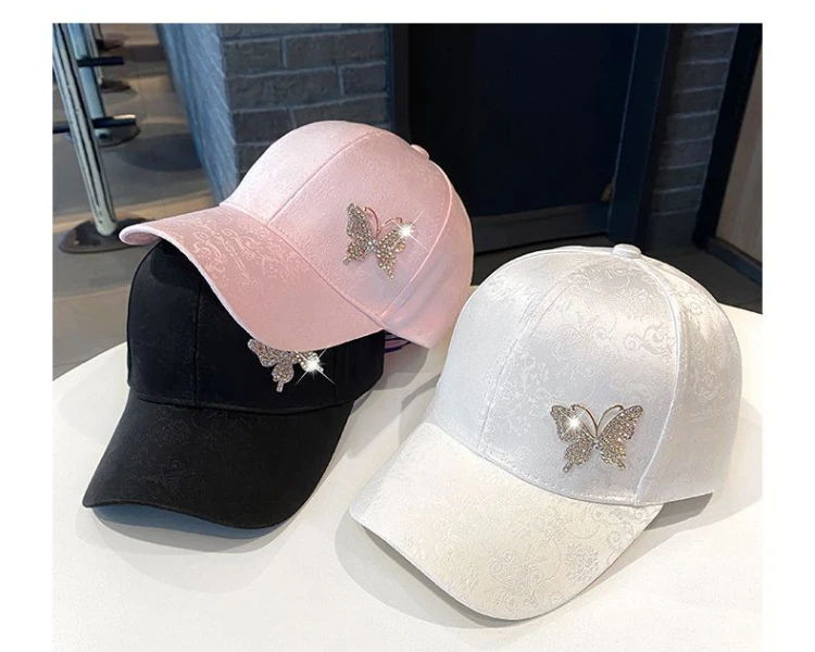 Damska letnia nowa wszechstronna czapka Rhinestone motyl pochłaniająca pot krem do opalania kapelusz przeciwsłoneczny moda wszechstronna czapka z daszkiem oddychająca