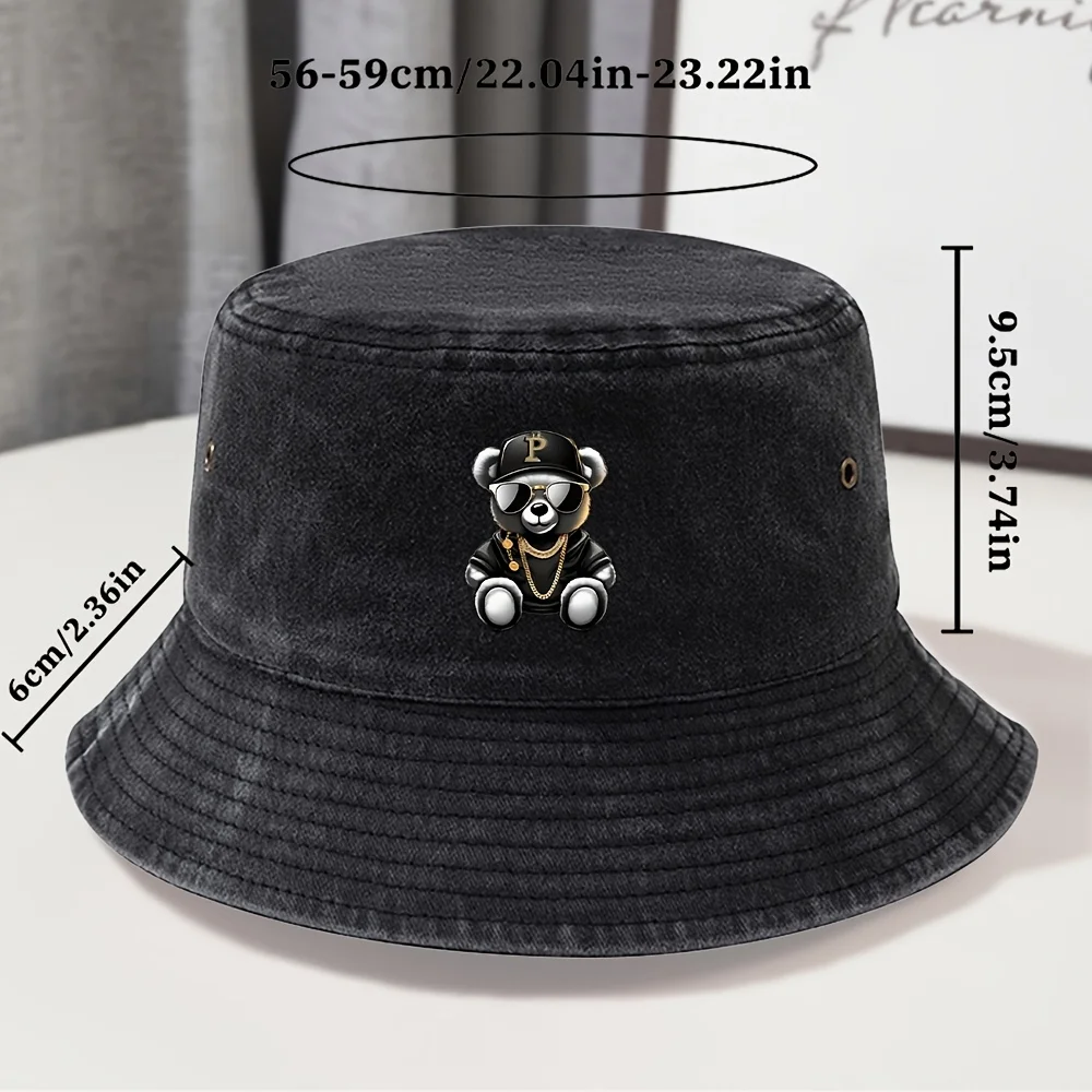 Damski kapelusz typu bucket z nadrukiem, unisex, klasyczny, sprany i postarzany kapelusz retro, do aktywności na świeżym powietrzu, sportów rekreacyjnych, na zakupy, kapelusz na wakacje