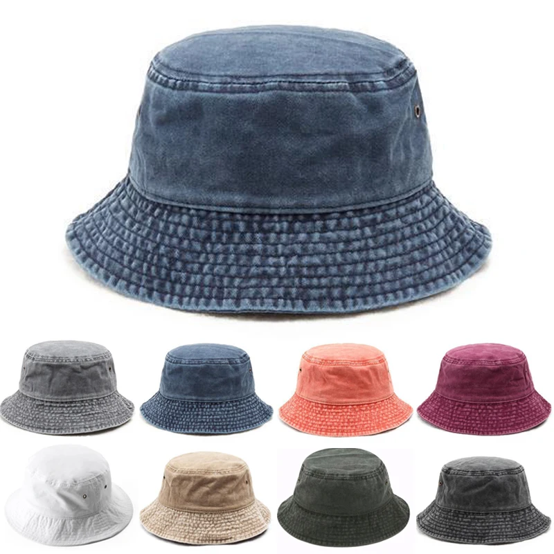 Denim kapelusz typu Bucket z rondem kobiety moda koreańska bawełniana składana plaża Outdoor gradientowe czapki słońce ekspedycja kapelusz rybaka czapka