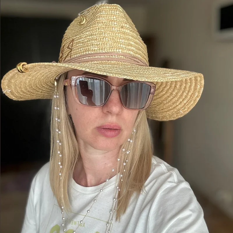 DIY Moda Spersonalizowany Kapelusz Trawa Kapelusz Perłowy Łańcuch Jazz Kapelusz Kapelusz przeciwsłoneczny Nowy kapelusz z literą Kapelusz plażowy Męski i damski kapelusz punkowy Candy