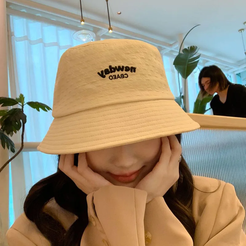 haftowany styl literowy Kobiety Dziewczyna Casual Hip Hop Bucket Hats New Casual Sport Sun Hat Fisherman Cap Panama With Ring Pin