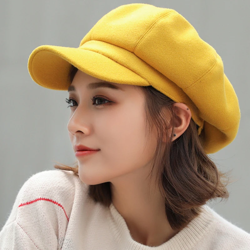HT1990 Beret Jesienno-zimowe czapki dla kobiet Solidna ośmiokątna czapka męska Lady Casual Wełniana czapka zimowa Beret damski Czapka malarza
