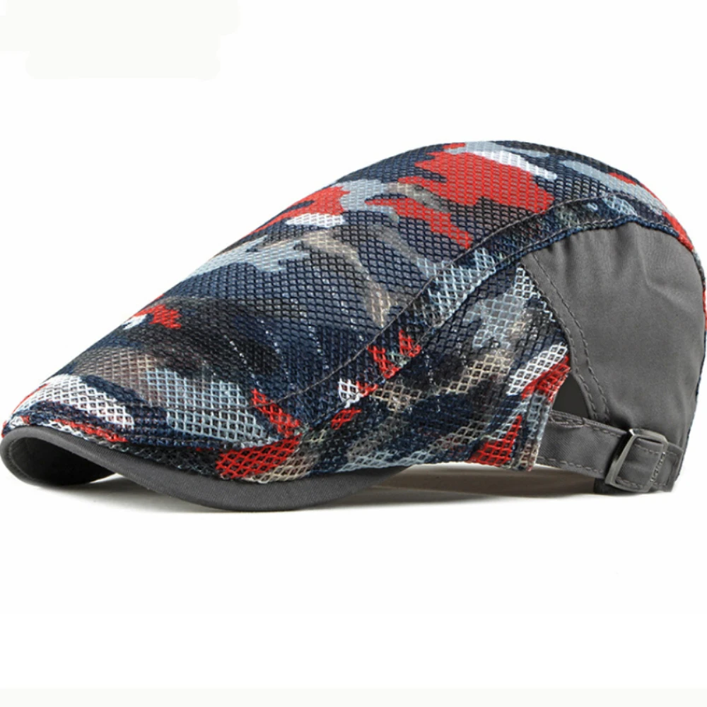 HT4762 Berety Wiosna Lato Siatkowa czapka przeciwsłoneczna dla mężczyzn Kobiety Kamuflaż Pnącza Płaska czapka Beret Kapelusz Mężczyzna Kobieta Regulowana czapka Beret