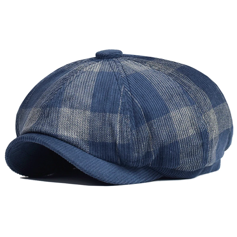 Jesienno-zimowa krata gruby kapelusz gazeciarza sztruksowy Beret mężczyźni kobiety anglia Gatsby kapelusz retro sterownik płaska czapka