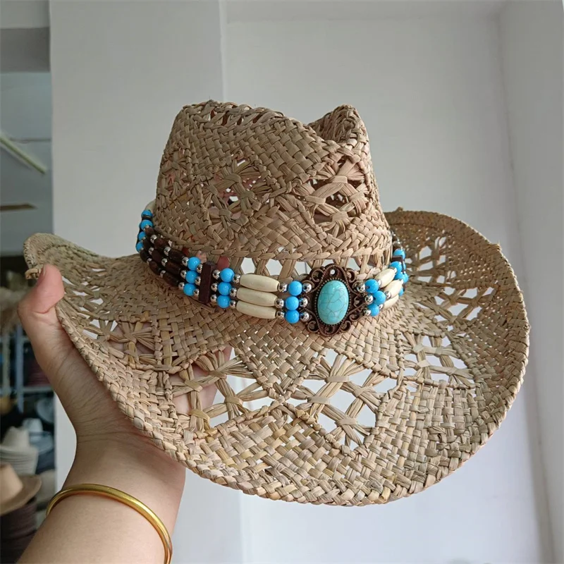 Kapelusz kowbojski moda wydrążona zachodni kowboj ręcznie tkane twarde letnie szafirowe akcesoria neutralny kapelusz kowbojski kapelusz przeciwsłoneczny sombrero krowa