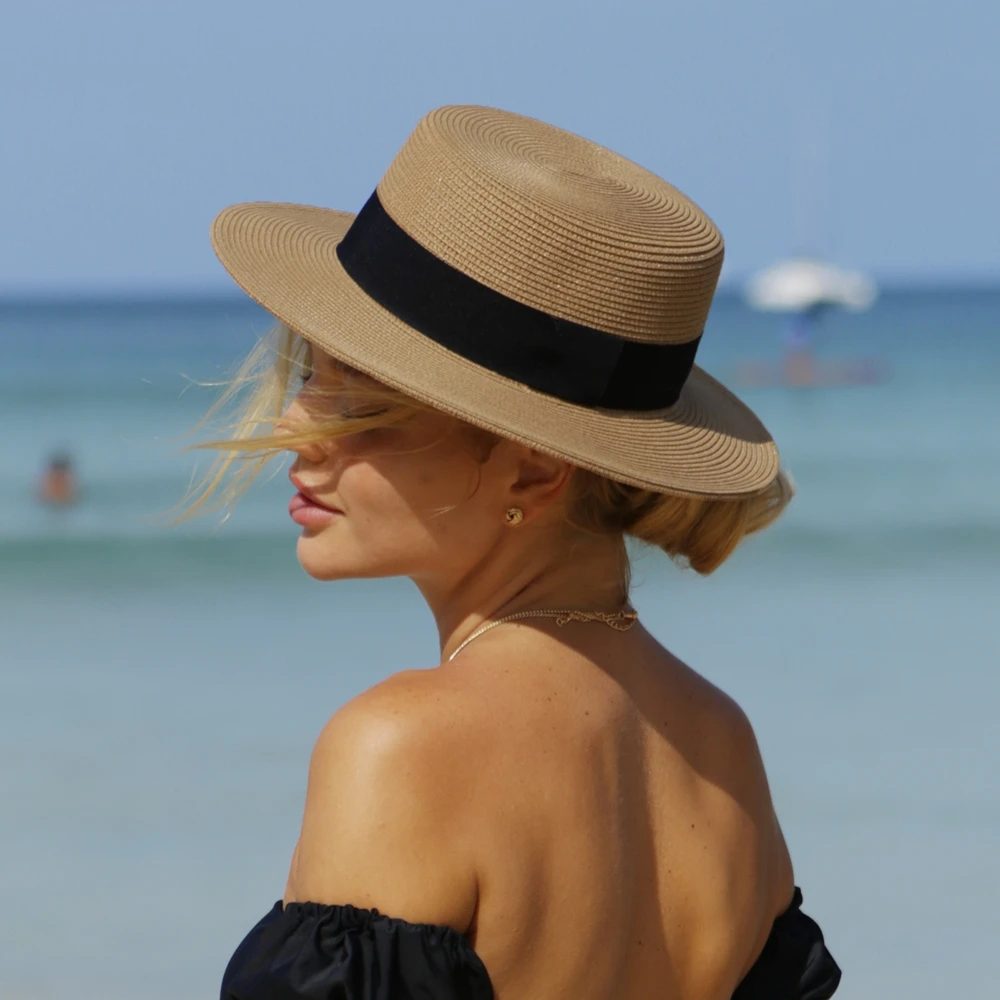 Kapelusz słomkowy unisex z płaskim wierzchem – składany kapelusz słomkowy dla kobiet i mężczyzn, idealny na lato, podróże i plażę, z szerokim rondem i ochroną przed promieniowaniem UV