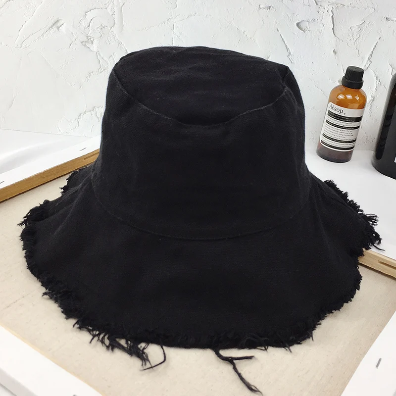 Kapelusz typu Bucket męskie letnie czapki wędkarskie dziewczyny na co dzień rybaków czapka sprane dżinsy frędzle z frędzlami Kpop Hip Hop kapelusz typu Bucket kobiet