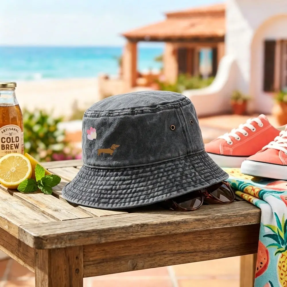 Kapelusz typu bucket, prany, kapelusz wędkarski, wzór w serca, kapelusz wędkarski outdoorowy, wiskoza, lekki, oddychający, na plażę, podróże, wędrówki