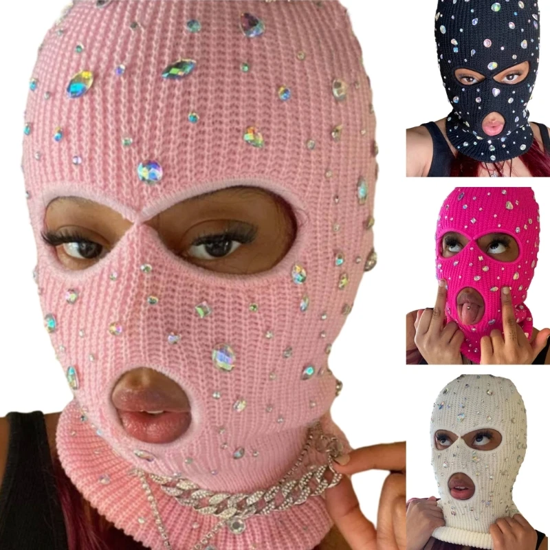 Kominiarka Blingbling osłona na twarz czapka z klejnotami ocieplacz na szyję z kapturem na zewnątrz Halloween Cosplay kominiarka