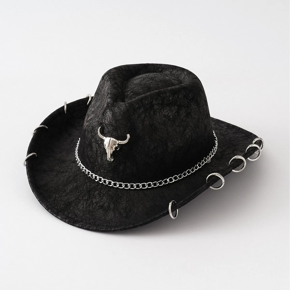 Kowbojski kapelusz Fedora z łańcuszkiem, perforowany PU, zakrzywiony rondel, podwinięta krawędź, styl westernowy jazzowy, do noszenia na co dzień na zewnątrz dla kobiet i mężczyzn Kowbojski kapelusz Fedora z łańcuszkiem, perforowany PU, zakrzywiony rondel, podwinięta krawędź, styl westernowy jazzowy, do noszenia na co dzień na zewnątrz dla kobiet i mężczyzn