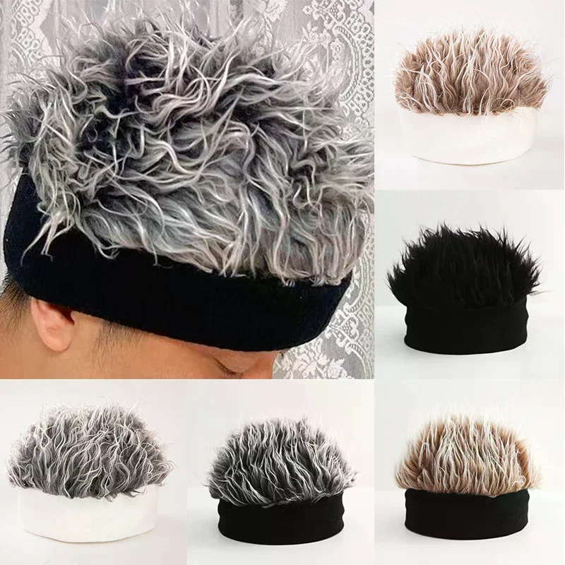 Kreatywna peruka w czapce, śmieszne krótkie włosy, czapki dla kobiet i mężczyzn, nowatorska czapka beanie w stylu hip-hop, czapka z sztucznymi włosami z kolcami, śmieszne retro czapki