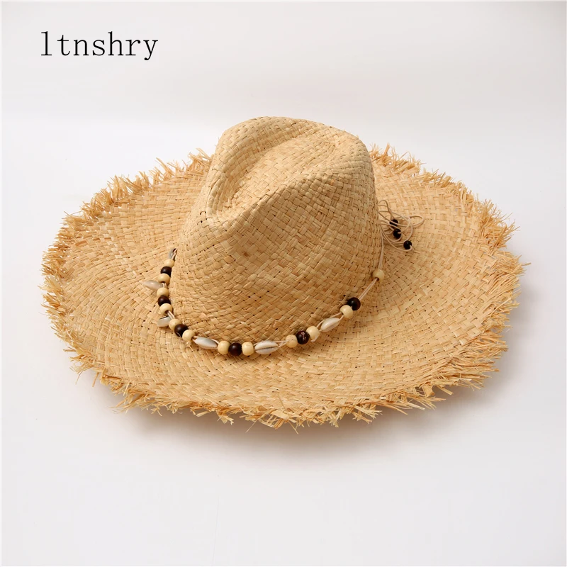 Lato solid color Handmade wstążka splot rafia kapelusze przeciwsłoneczne dla kobiet zasznurować duży kapelusz słomkowy z rondem Outdoor Beach czapki jazzowe wakacje
