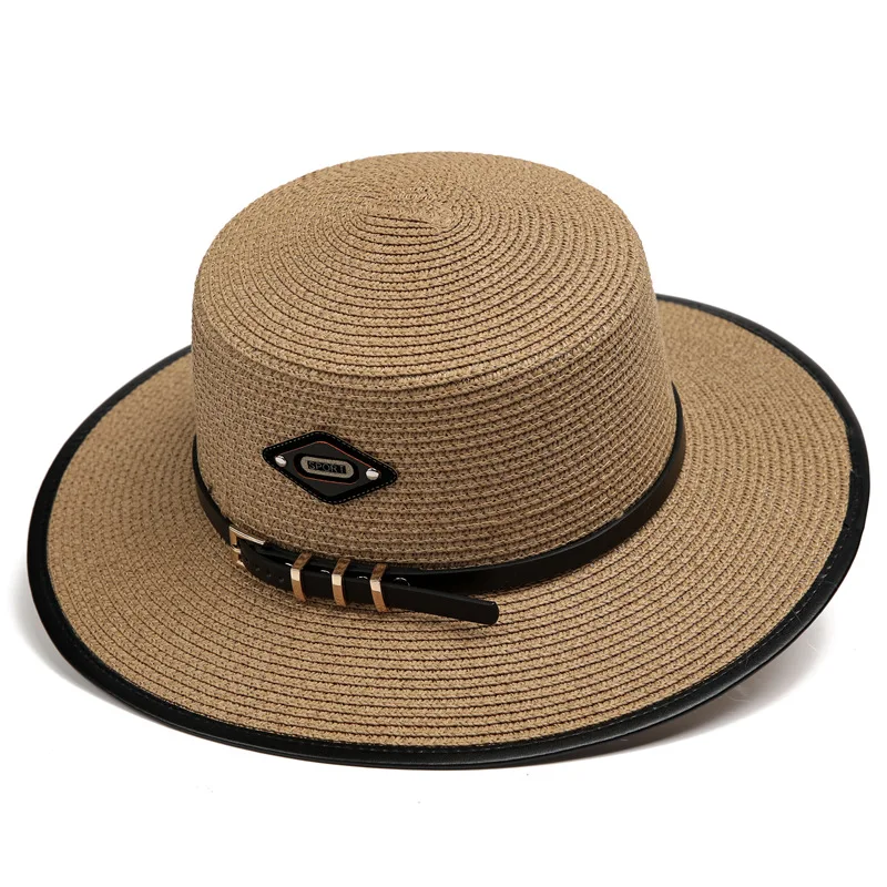 Letni elegancki perłowy łańcuszek płaski kapelusz przeciwsłoneczny damski słomkowy Panama szerokie rondo anty-uv czapka plażowa Feminino Chapeu Girl Topee