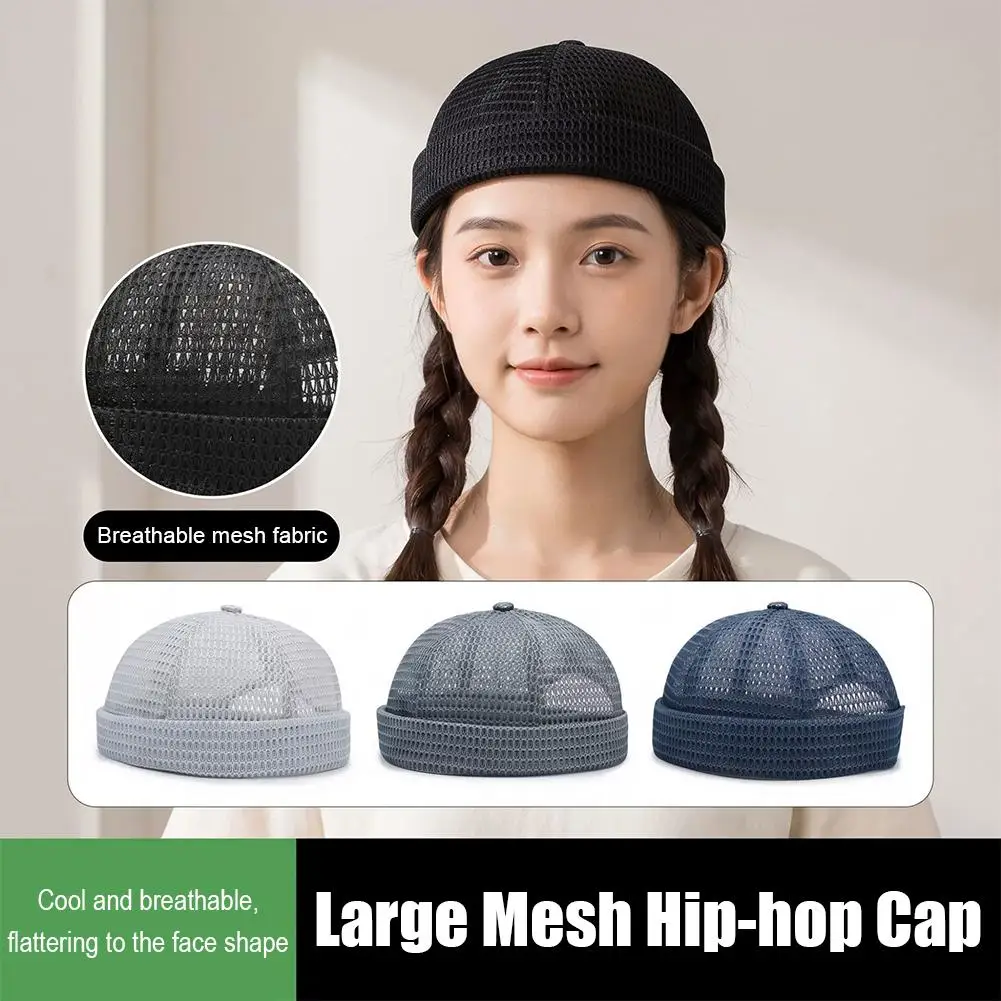 Letnia czapka docker bez daszka z siateczki, oddychająca czapka typu beanie, regulowana czapka landlord w stylu retro, czapka hip-hopowa w stylu streetwear, unisex, do noszenia na co dzień