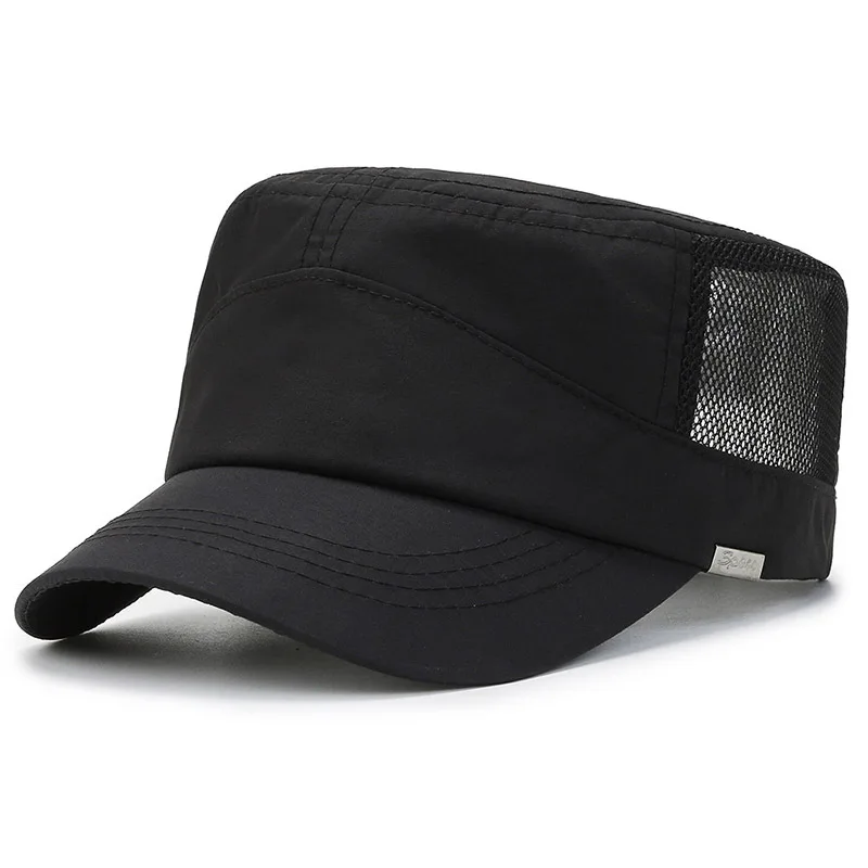 Letnie siatkowe czapka z płaskim wierzchem dla mężczyzn oddychające szybkoschnące czapka militarna Outdoor Sport kadet Kepi