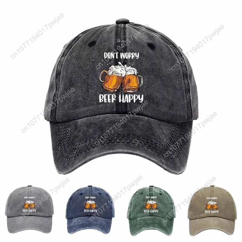 Męska czapka baseballowa w stylu casual z motywem piwa – nadruk „Don’t Worry” i „Beer Happy”, z motywem kufla, idealna do stylizacji casualowej, na zewnątrz