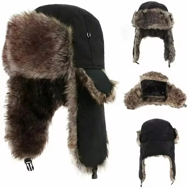 Męska zimowa czapka traperska Aviator Trooper Earflap Ciepła rosyjska wodoodporna czapka narciarska Bomber Cap Rosyjskie ciepłe czapki z nausznikami