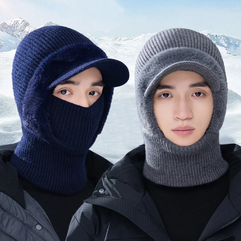 Męska zimowa czapka z szalikiem i maską, jednoczęściowa, z pluszową podszewką, dziergana czapka typu skullies, damska czapka z kapturem, ciepła czapka beanie dla nastolatków, na zewnątrz, do jazdy konnej