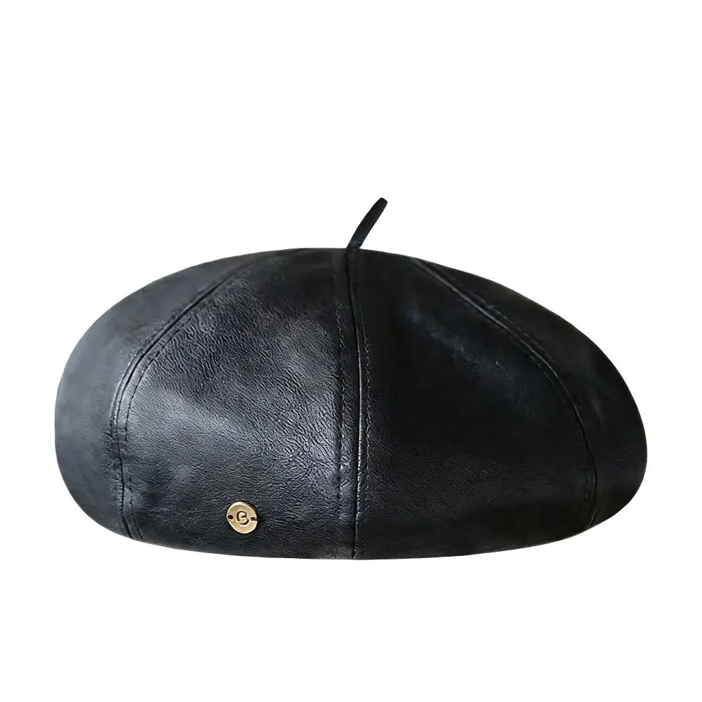 Metalowe logo, beret, duży obwód głowy, wyszczuplający twarz, czapka malarska, luźny krój, styl vintage, ośmiokątna czapka, jesień-zima