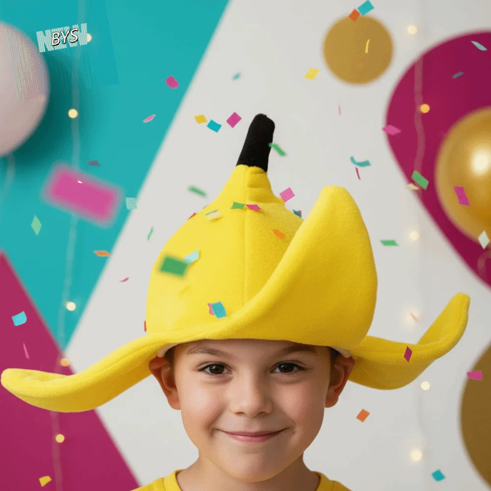 Miękka, materiałowa czapka banan z pluszu, trójwymiarowa skóra, wygodna, elastyczna, zabawna czapka owocowa, lekka, oddychająca podszewka