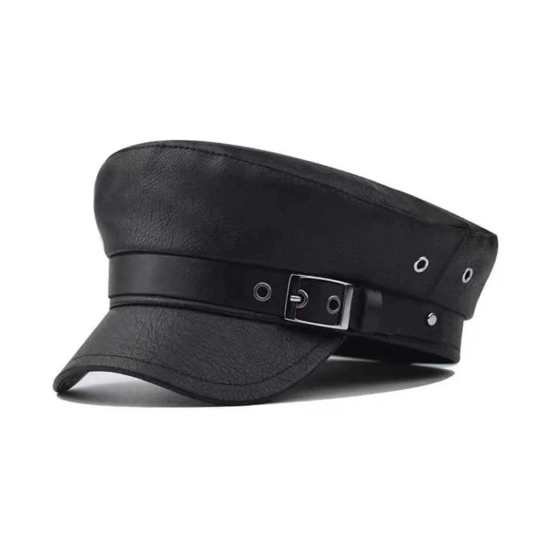 Moda damska czapka gazeciarza PU skóra kapitan jachtu marynarz kapelusz z daszkiem gazeciarz Cabbie Baker Boy czapka z daszkiem