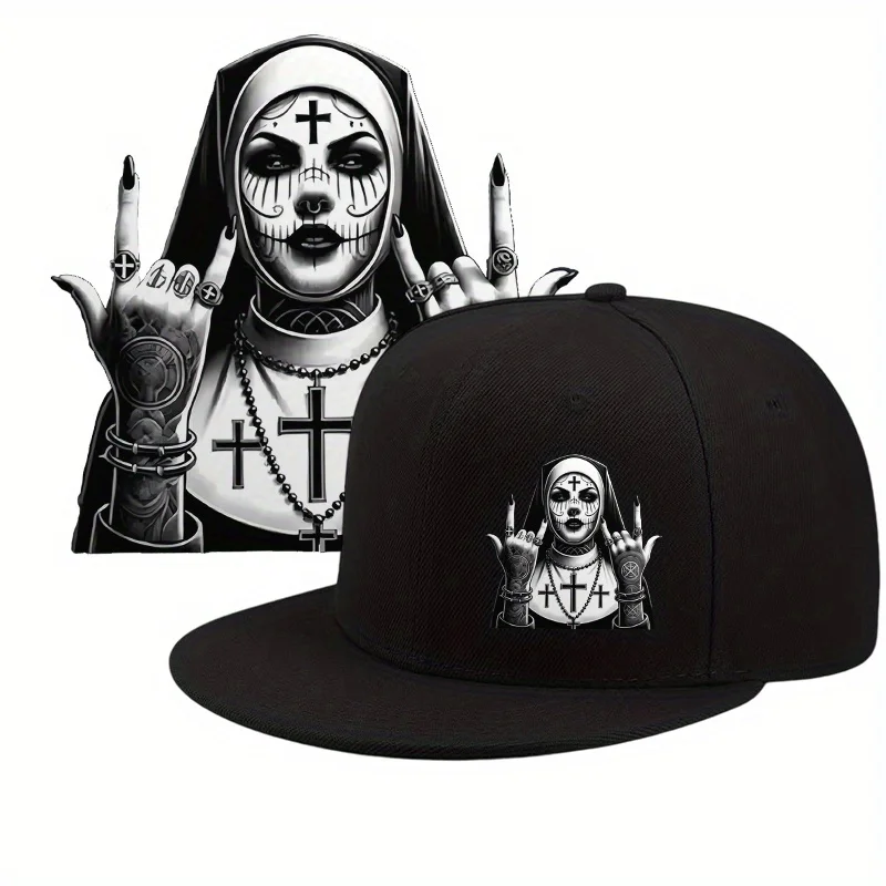 Modna czapka baseballowa z nadrukiem zakonnicy na Halloween, czapka typu snapback do streetwearu, unisex, regulowana, modna czapka hip-hopowa