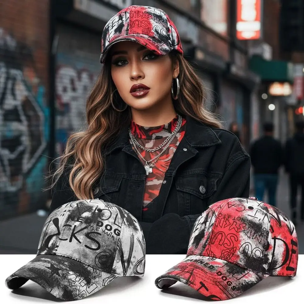 Modna czapka bejsbolówka z efektem tie-dye i graffiti, bawełniana czapka z daszkiem chroniąca przed słońcem, regulowana czapka hip-hopowa streetwear na wiosnę i lato