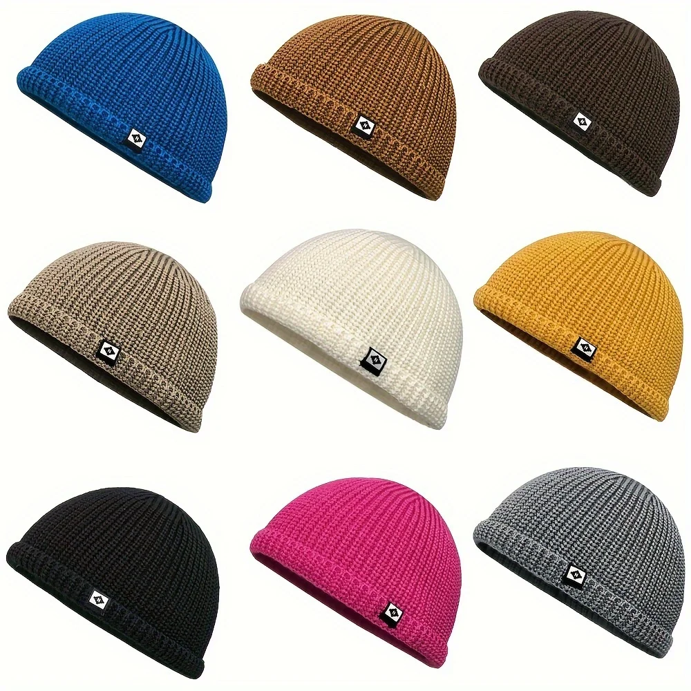 Modna czapka z naszywkami dla mężczyzn, dziergana czapka beanie dla kobiet, jesienno-zimowa czapka w stylu rogue hipster landlord, czapka hip-hopowa, lekka czapka skull cap, modna