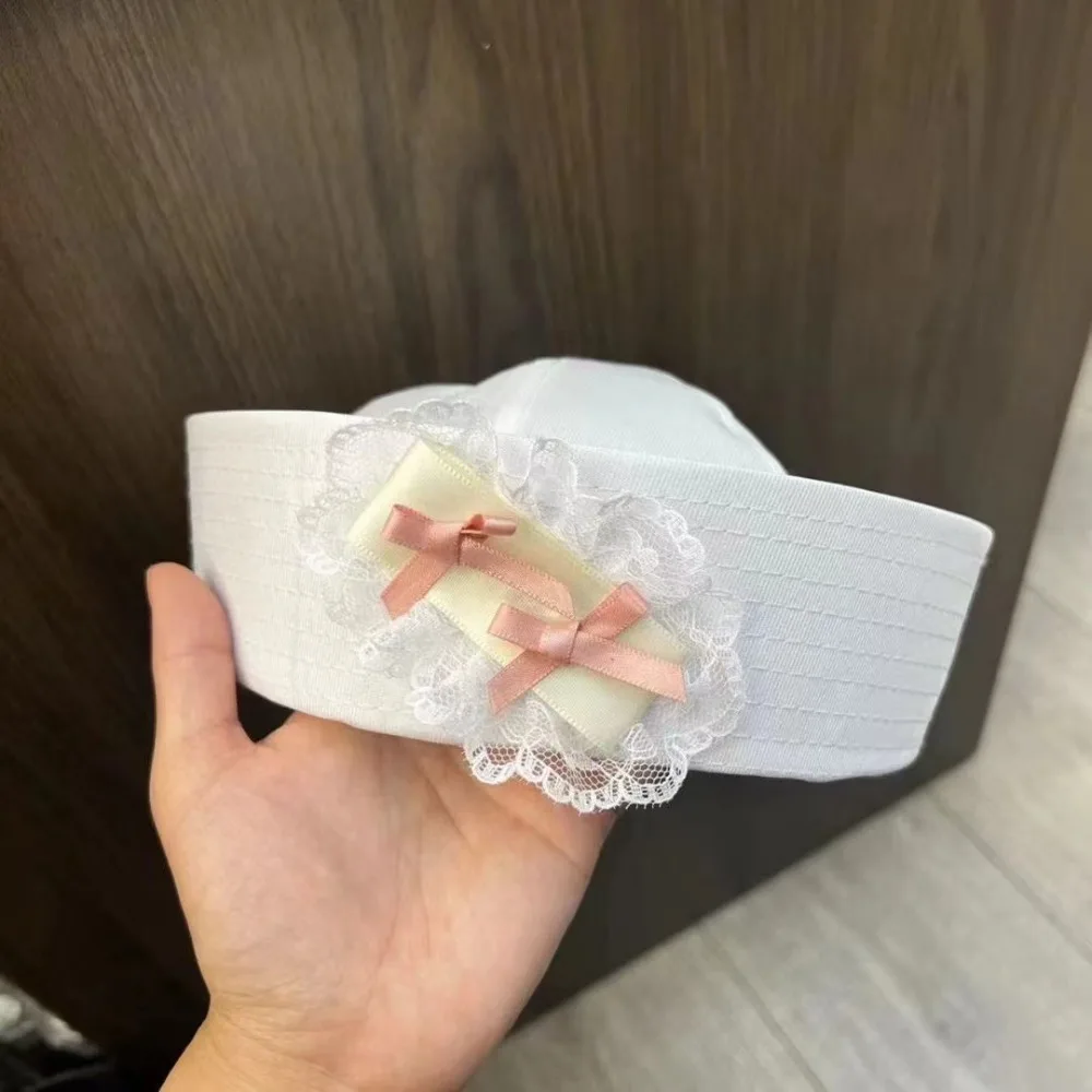 Modne czapki marynarskie Y2k z kokardą i koronką, Harajuku, słodkie berety JK dla kobiet