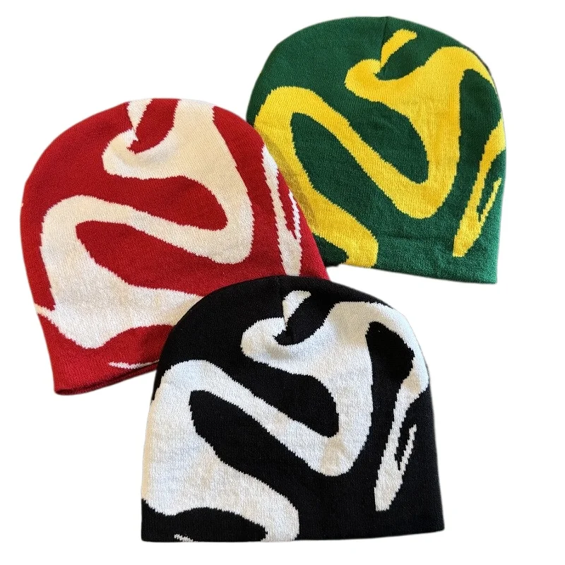 Modne dzianinowe czapki beanie zimowe żakardowe wiatroodporne ciepłe czapki na zewnątrz kolorowe codzienne modne czapki typu pulower