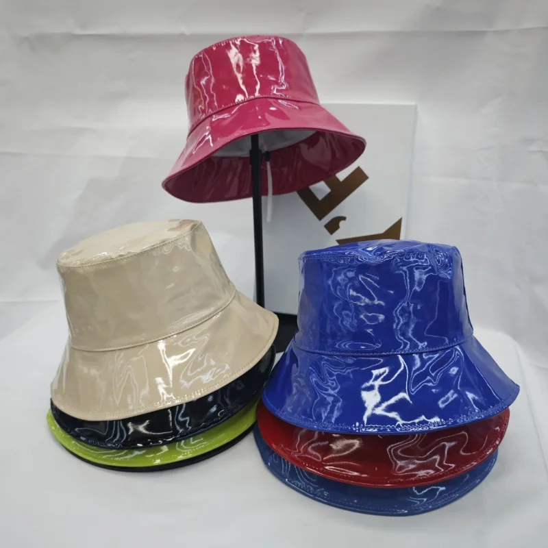 Modny letni jesienny kapelusz typu bucket hat ze skóry PU dla kobiet, jednolity kolor, idealny na zewnątrz, najlepiej dopasowany kapelusz rybacki, popularne damskie czapki, prezent